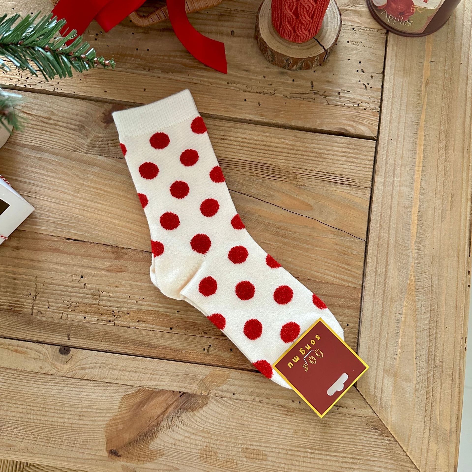 Calcetines Rojos de Caña Media del Año Zodiacal de Algodón para Mujer en Invierno image 11
