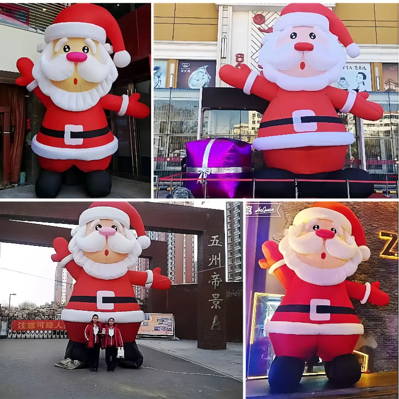 圣诞节充气圣诞老人爬墙悬挂气模发光美陈卡通装饰拱门充气雪人