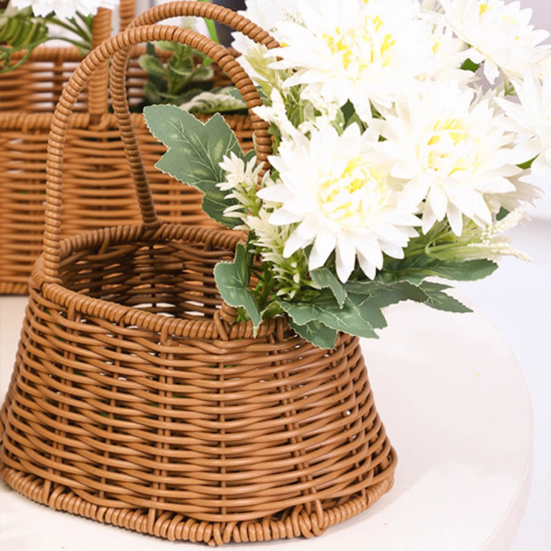 Cestas de flores de caña tejidas a mano canasta de mano pastoral creativa Qixi Festival de caña floral decorativa canasta huevo