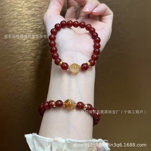 Natural Red Agate Bracelet with Yellow Tower Crystal Citrine Bracelet Simple Light Luxury Original Design Jewelry Wholesale
