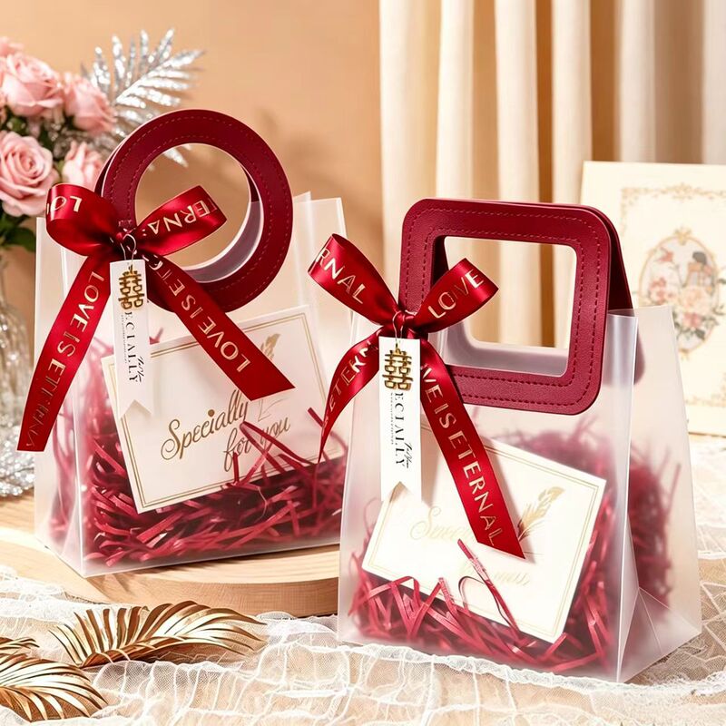 In-stock PP plastic handbag, transparent gift bag, frosted high-end candy bag, party favor bag, graduation season gift