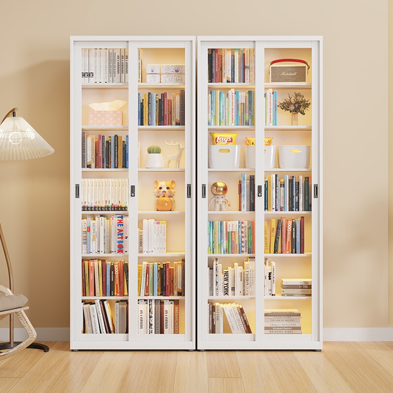 Bookcase sliding door glass living room with door integrated wall Children's bookshelf floor home multi-layer book shelf