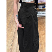 美式黑色弯刀工装裤女秋冬季多口袋设计感裤子宽松显瘦阔腿休闲裤