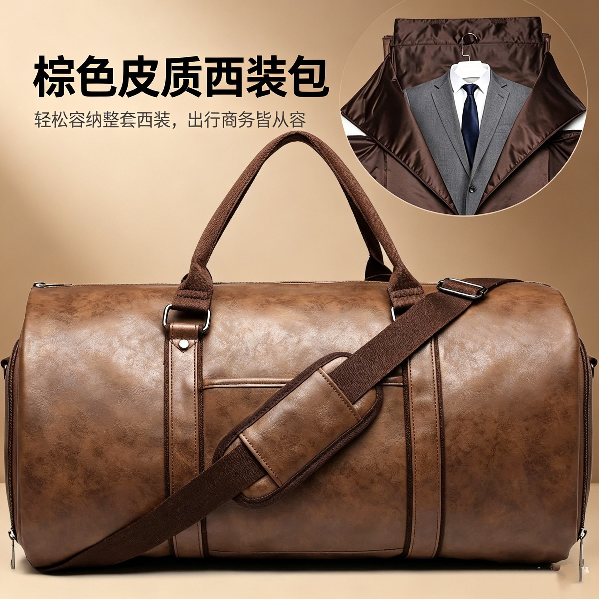 in stock dry leather travel bag carrying clothing bag leather clothing luggage bag convertible men's suit travel bag