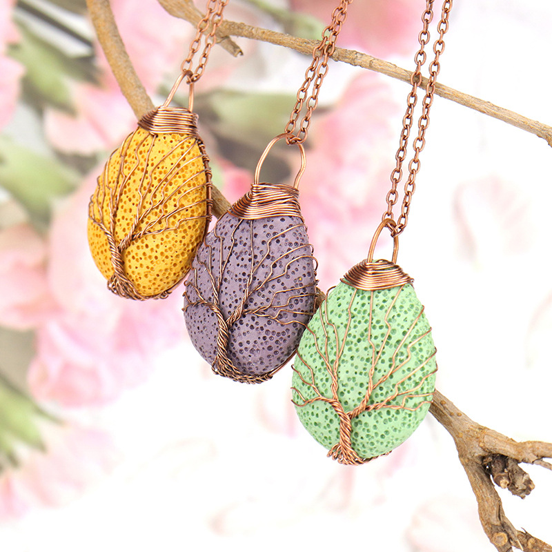 Retro Leaf Alloy Plating Volcanic rock Pendant Necklace 1 Piece
