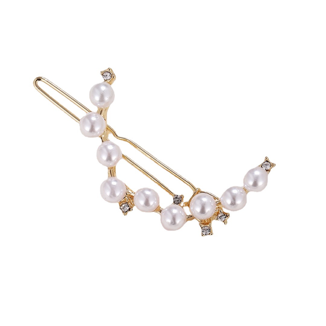 Clip lateral retro en forma de C Corea del Sur exquisita perla Rhinestone horquilla en forma de V Hada Luna Constelación Bangs clip