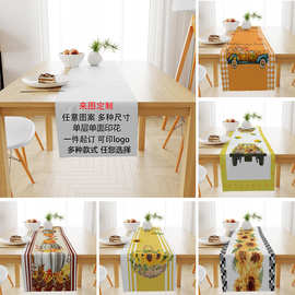 跨境数码印花桌旗餐垫桌垫桌布节日聚会派对装饰茶旗来图定制批发