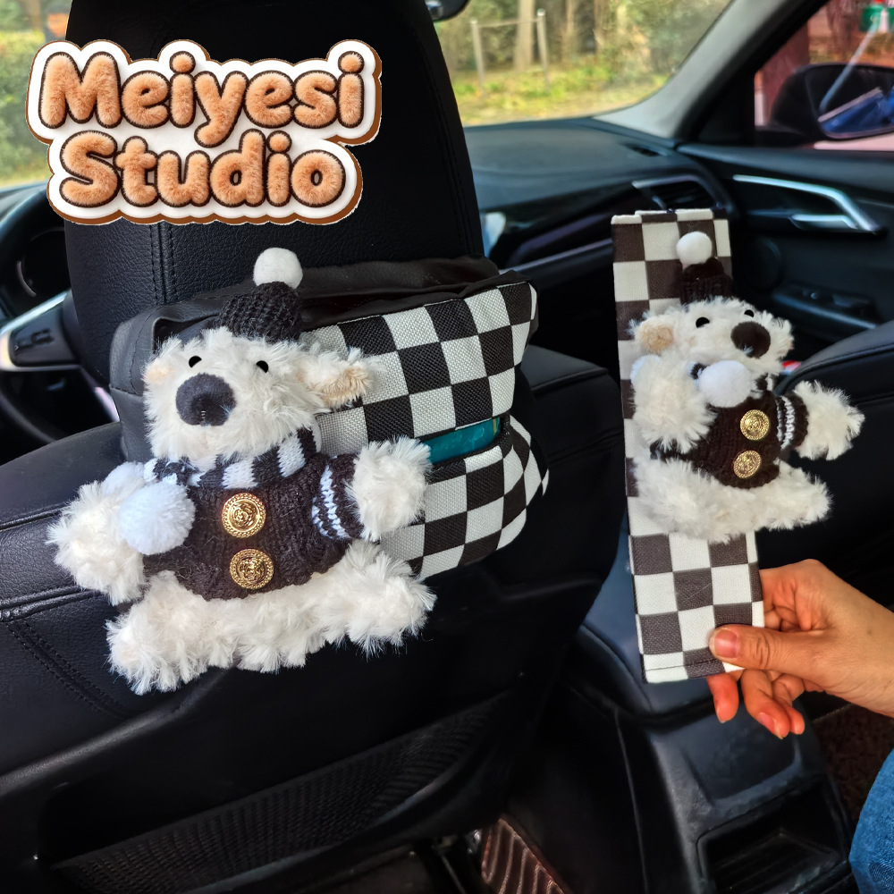 Cute West Highland car toallas bolsa de papel caja de toallas montada en el automóvil colgante caja de extracción muñeca adornos del automóvil regalo de automóvil