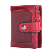 跨境新款真皮男女士钱包短款学生拼接欧版多功能零钱包驾驶证皮夹