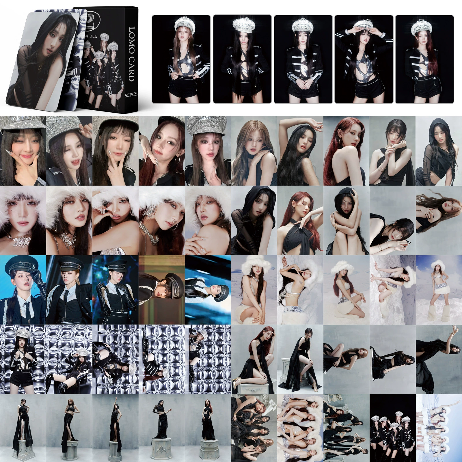 Набор фотокарточек Stray Kids, (G)I-DLE, IVE и другие — 55 лазерных карточек 59×89 мм коллекционные