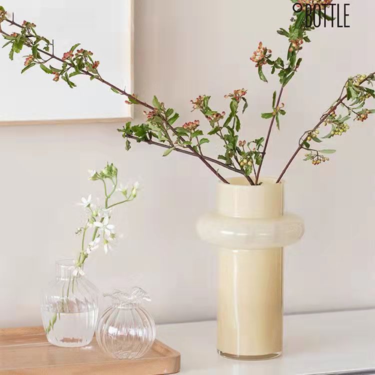 Hollywood Cream Color Instagram New Chinese Style Glass Vase Living Room Flower Arrangement Hydroponic Retro Dining Table Ornament Decorative Accessory