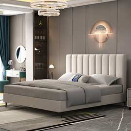 真皮床高端主卧大床双人床1.8米1.5北欧现代简约极简储物实木婚床