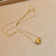 S925シルバー ラシルトゥンネックレス 女性用 敦煌金箔シルクゴールドボール 八芒星 マイクロインレイ ダイヤモンド ライトラグジュアリーネックレス