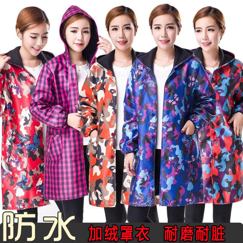 Fleece-Lined Waterproof Thick Warm Winter Oversized Coat for Adults, Fashionable Long-Sleeve Street Vendor Coverall