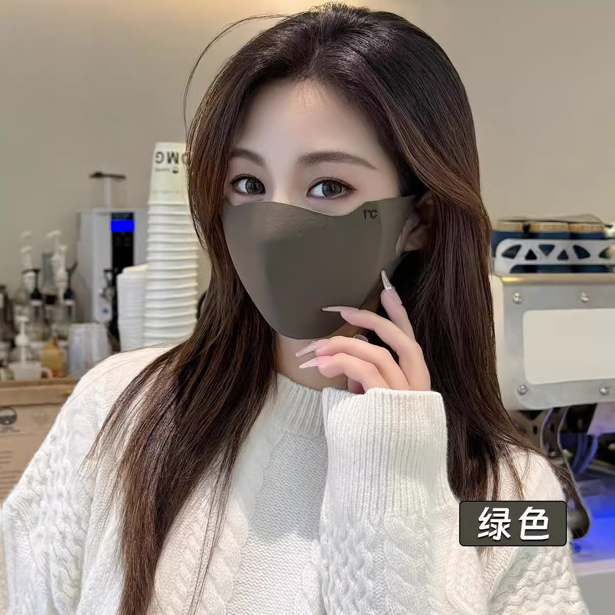 [UPF50+ 입체적인 얼굴 표현 및 작은 얼굴] - 피부 친화적인 벨벳 따뜻한 밀리터리 그린 + 밀리터리 그린 1, 2샷