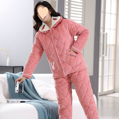 Winter flannel cotton pajamas for women's home clothes for three-layer thickened coral velvet cotton coat set for winter ladies pajamas