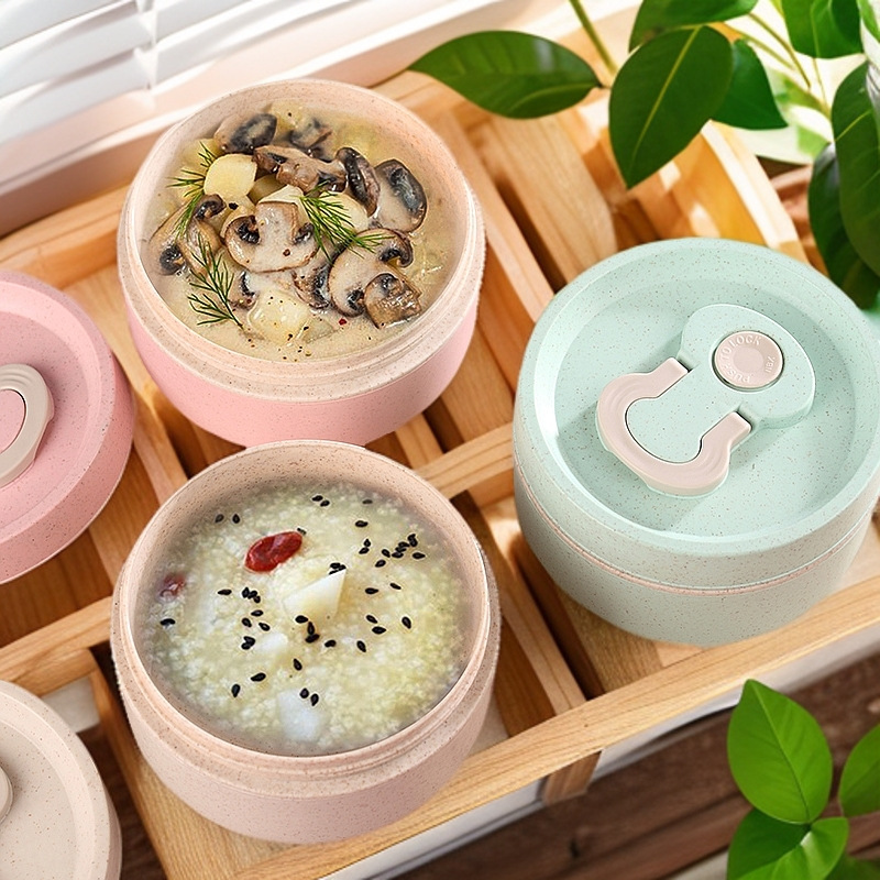 Wheat Straw Lunch Box, Sealed Insulated Bowl, No-Cook Rice Stew Bowl, Portable Lunch Box, Microwaveable