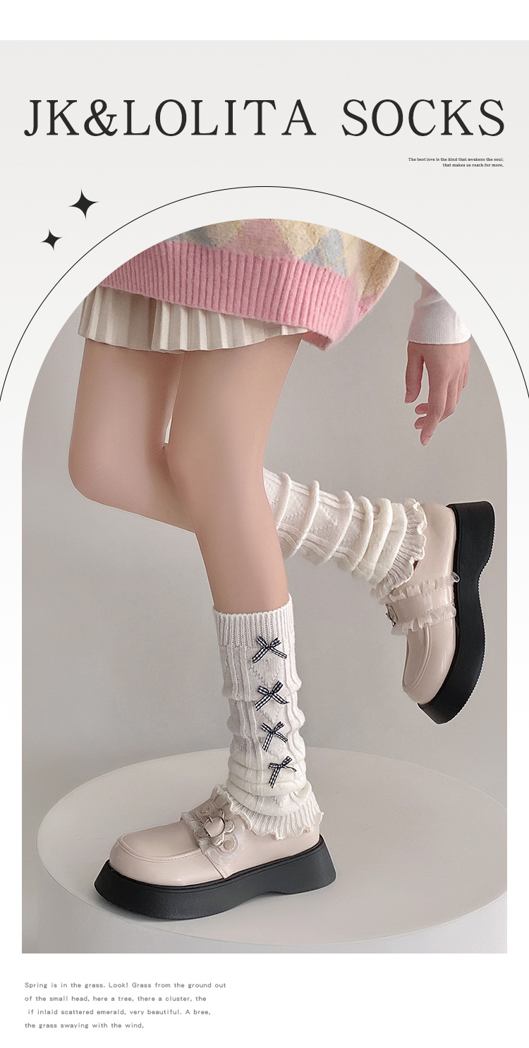 Scaldamuscoli Calzini in cotone alla moda da donna Lolita Plaid Bowknot Calzini impilati Stile balletto Dolce lavorato a maglia Autunno e inverno Vitello_voghion.com
