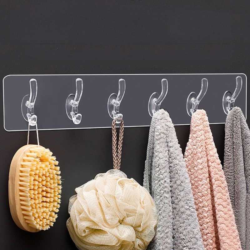 No-Drill Adhesive Hooks, Six-Row Hooks for Hanging Clothes and Hats Behind the Door, Wall-Mounted Waterproof Hooks for Kitchen and Bathroom No-Drill Adhesive Hooks, Six-Row Hooks for Hanging Clothes and Hats Behind the Door, Wall-Mounted Waterproof Hooks for Kitchen and Bathroom