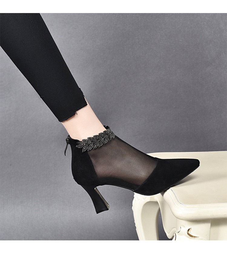 Boot lưới nữ cao gót mùa hè, cổ thấp, chất liệu da thật thoáng khí — Màu Đen Cashmere + lưới chi tiết 5