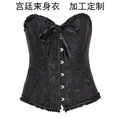 宮廷束身衣加工定制提花腰夾蕾絲塑身衣皮款瘦身衣corset