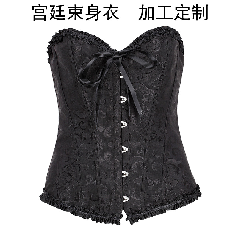 宮廷束身衣加工定制提花腰夾蕾絲塑身衣皮款瘦身衣corset