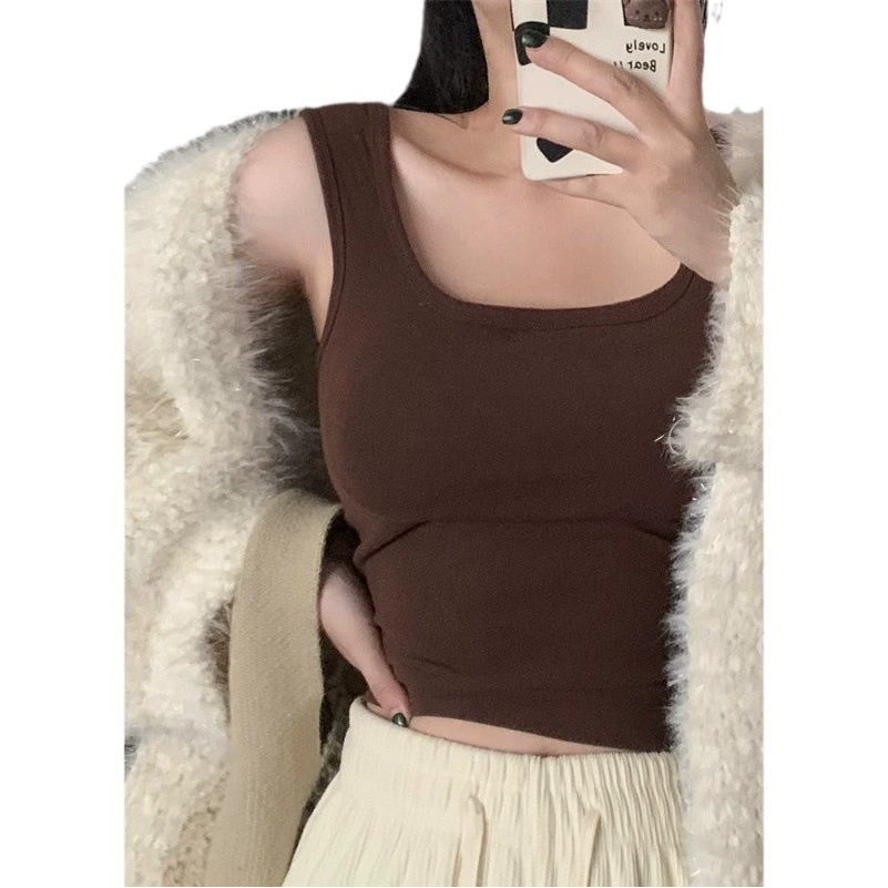 Шлифовка с нагрудной подкладкой Маленький жилет Женская осенне-зимняя Новинка Pure Desire Короткая внутренняя одежда Внешняя одежда Базовая рубашка с флисовой подкладкой Топ