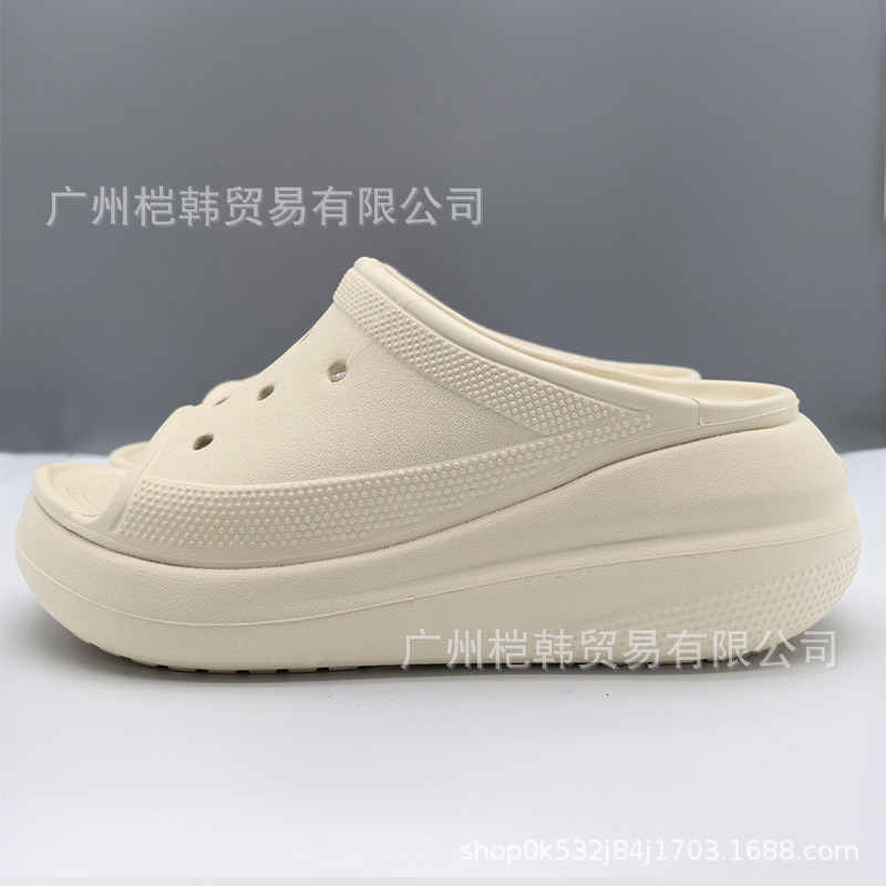 Cross Puff Fish Mouth Hole Shoes Women's New Summer Thick Sole Heightening Outer Sandals Beach Shoes with Labels Wholesale
