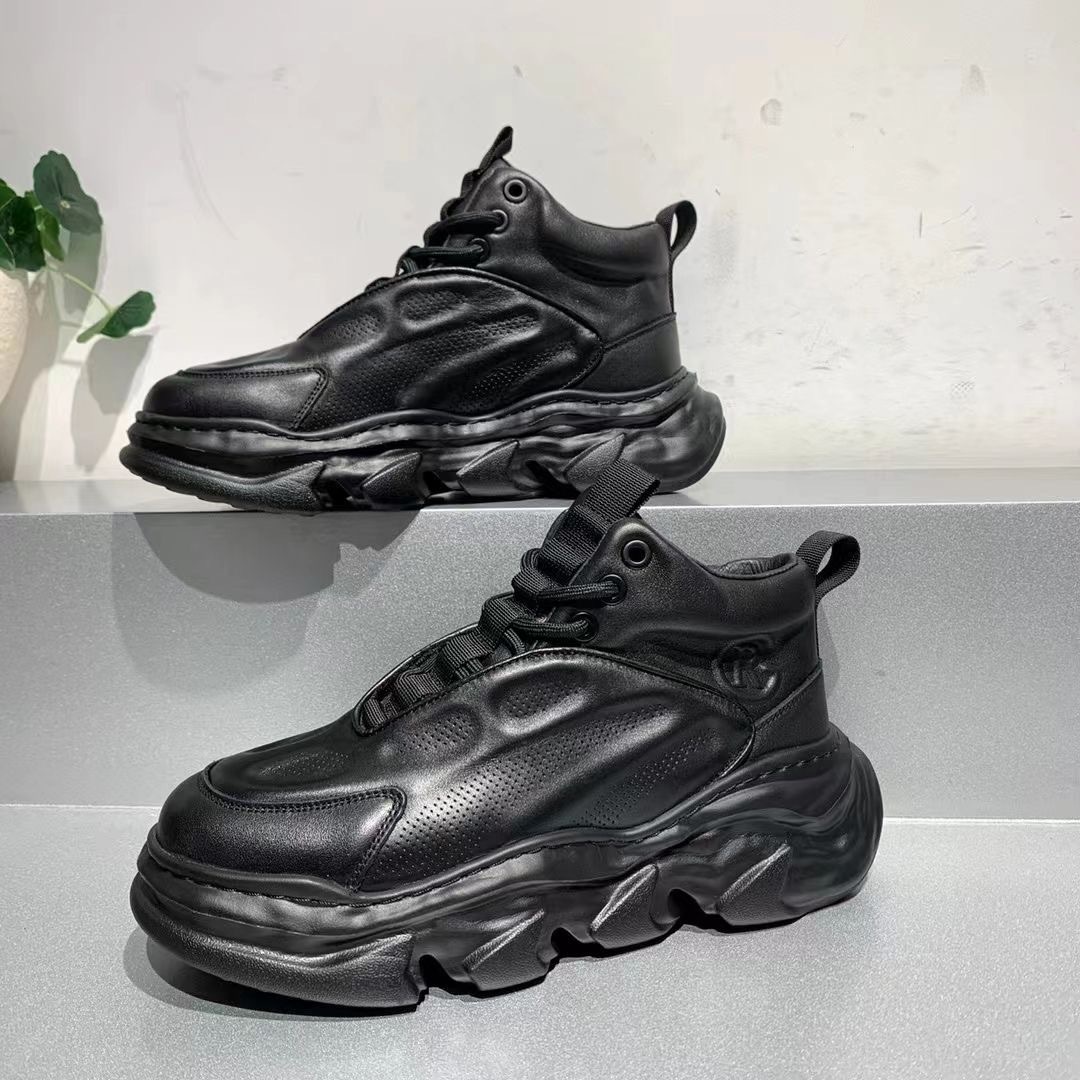 M's Dad 2023 Autumn Leather New High-Top Thick-Soled Height-Increasing Sneakers Casual Trdy Korean Style Shoes For_vogvips.com