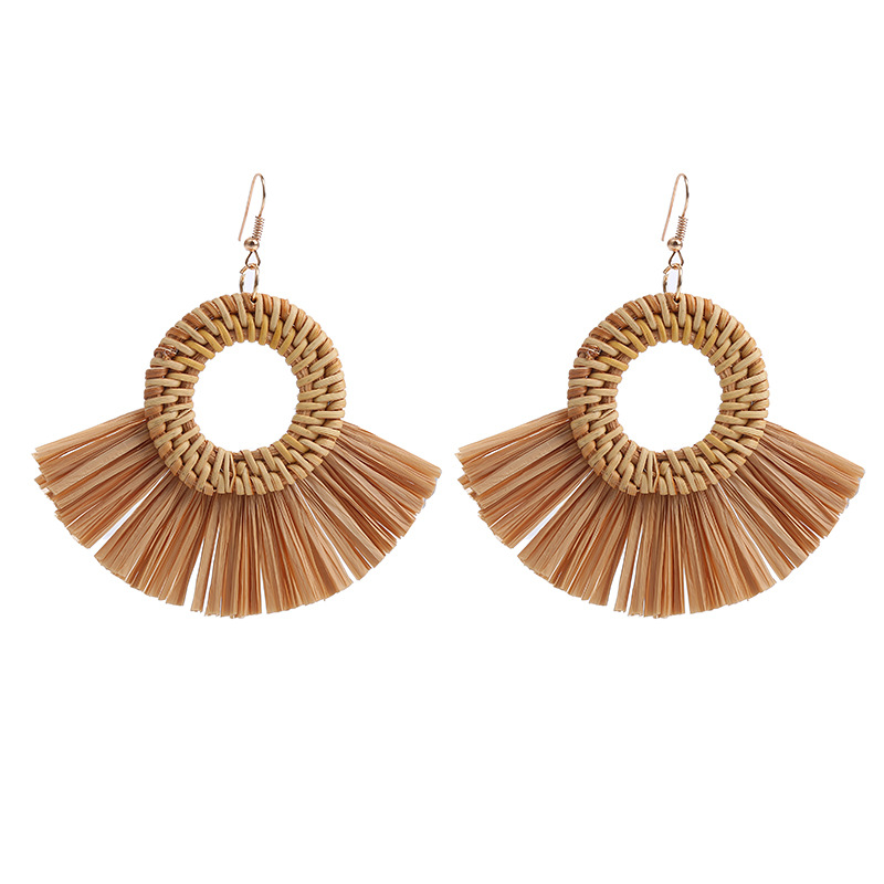 Drop Earrings Classification 1 Pair Retro Round Sector Raffia Rattan Drop Earrings