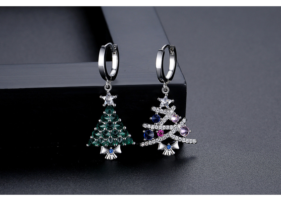 Daily Occasion Copper Material Christmas Festival 1 Pair Christmas IG Style Christmas Tree Asymmetrical Inlay Copper Zircon Drop Earrings