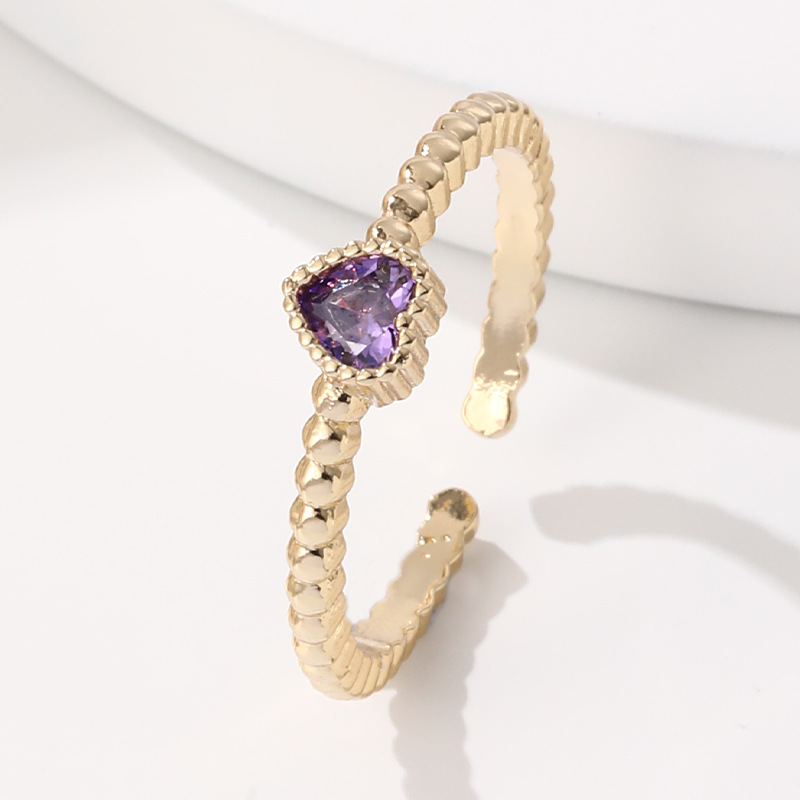 Adjustable Ring Size Daily Occasion Copper Material Simple Style Heart Shape Copper Plating Zircon Open Ring