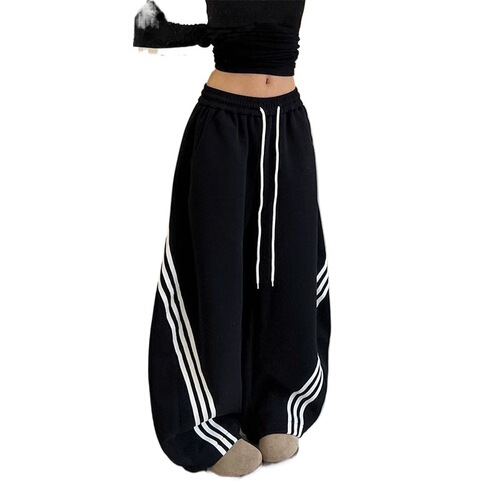 Large size 300kg, American retro striped machete wide-leg pants, women's spring and summer thin loose all-matching casual sweatpants