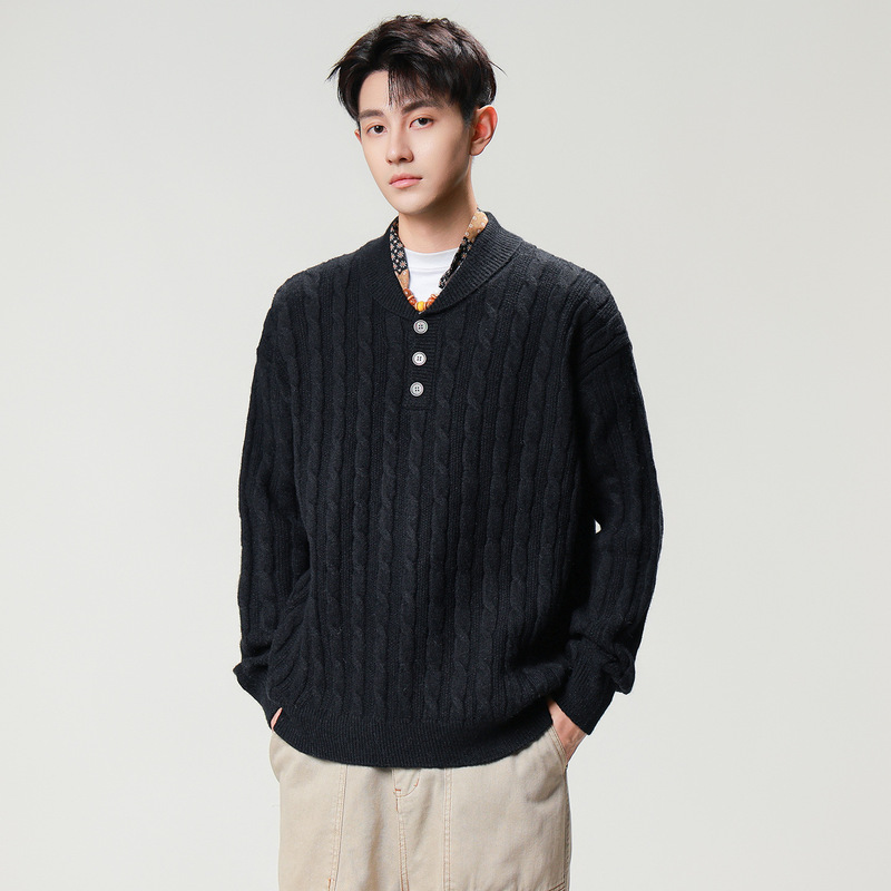 ACU Men's Clothing | Green fruit collar V-neck sweater, 2026 autumn/winter new product, vintage street style, old money vibe, relaxed and casual top