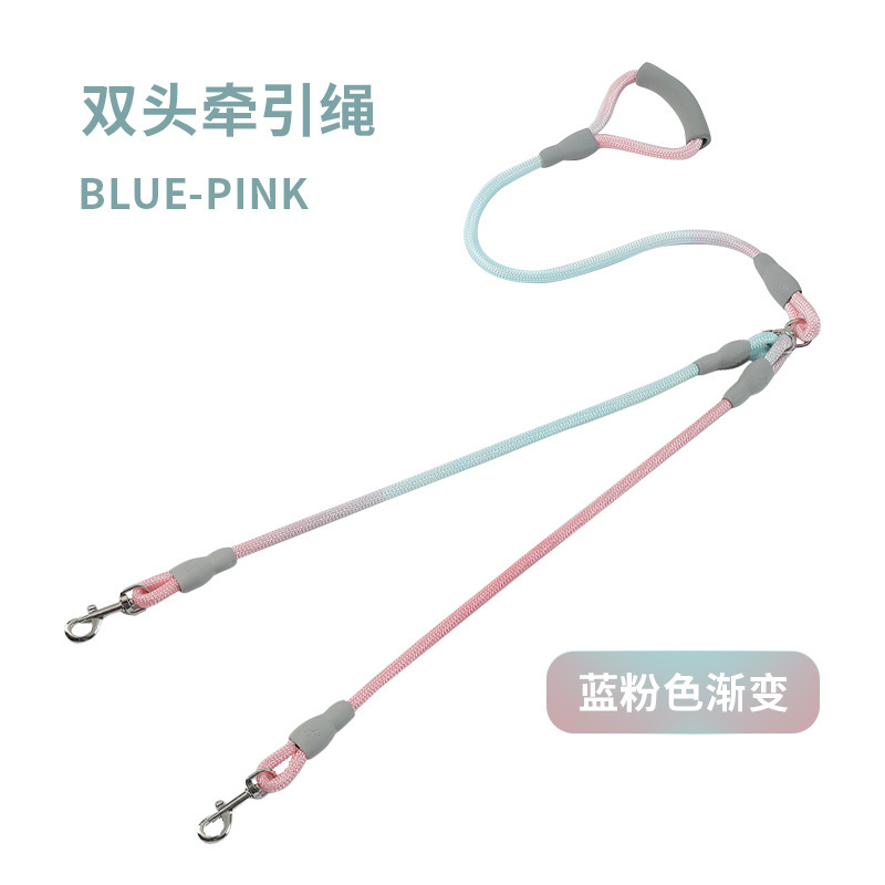 Pet Gradient para caminar una cuerda de tracción de dos cuerda de tracción anti-enredamiento de doble cabeza cuerda de tracción de perro cadena de perro