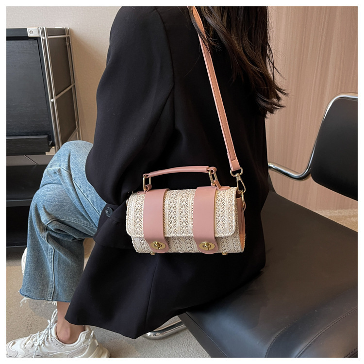 Women's Small Straw Color Block Streetwear Square Flip Cover Crossbody Bag display picture 5