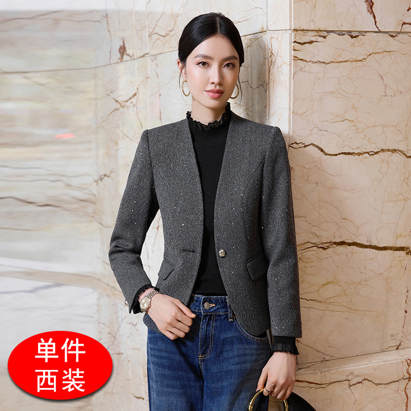 无领高端气质秋季洋气女装女士短外套女气质新款高级感小个子8187|undefined