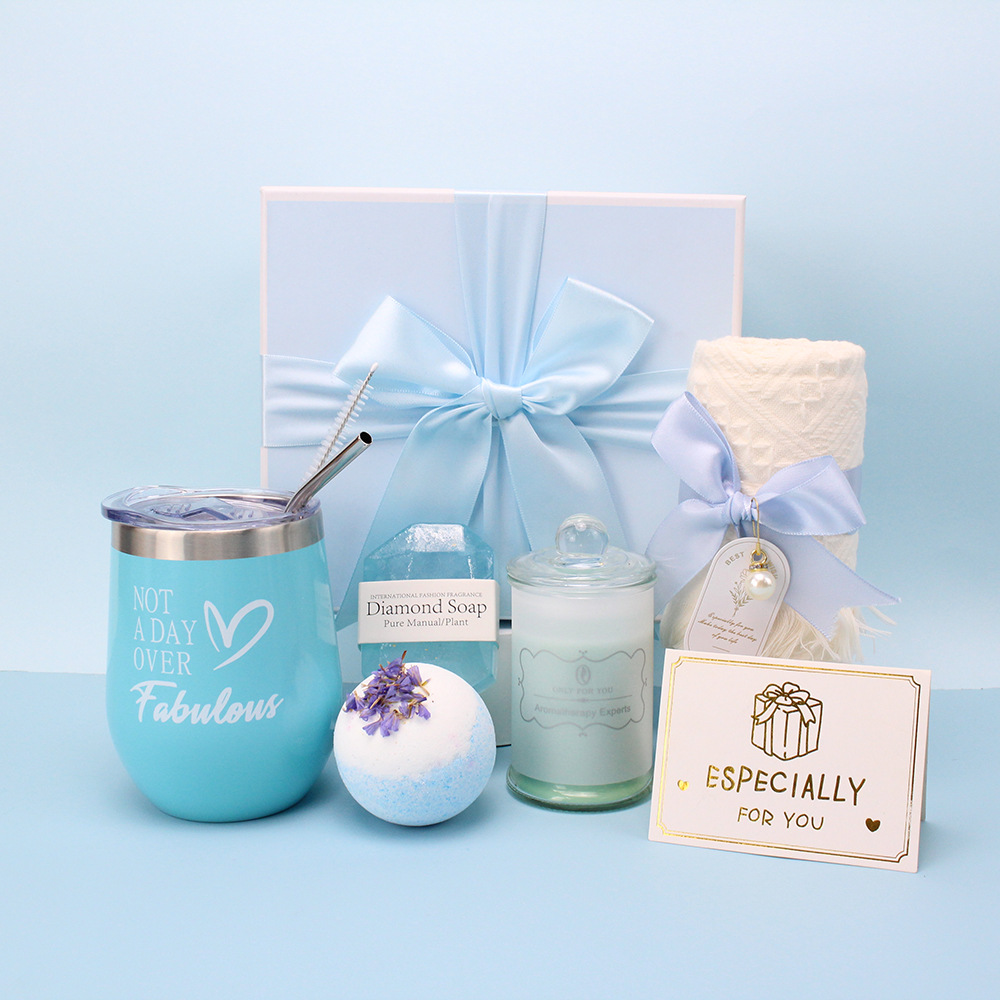 Vaso Térmico de Gran Capacidad de 20 oz para Auto, Juego de Regalo con Sales de Baño, Acero Inoxidable 304, Caja de Regalo de Lujo Ligero