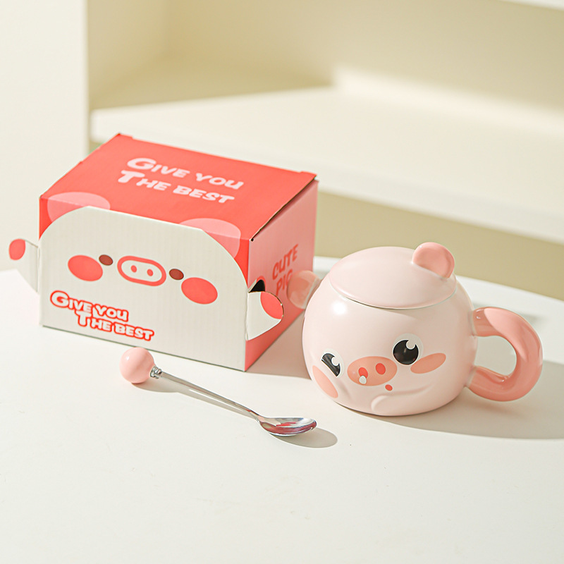 Cerdito Taza de red neta Corazón de niña rosa Hogar creativo Oficina Taza de cerámica Regalo Taza de desayuno de dibujos animados