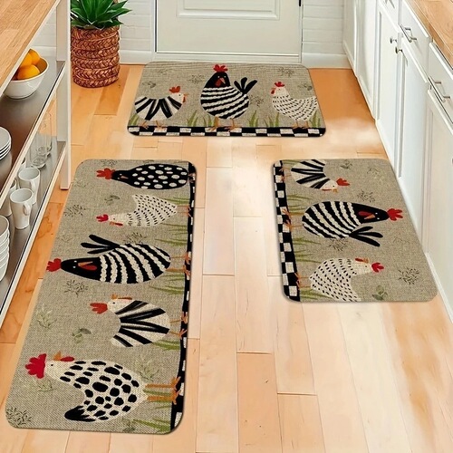 Farmhouse Farm Chicken Ground Mat Kitchen Two-Piece Entrance Door Mat Foot Mat TEMU Non-Slip