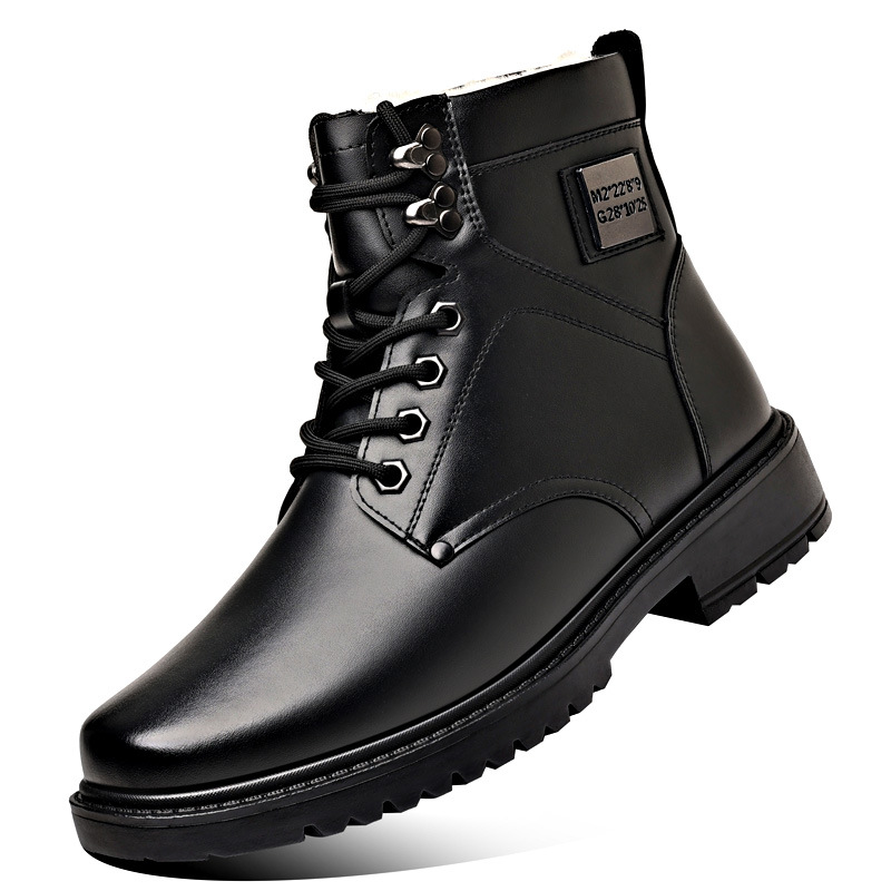 Men's Winter Mid-calf Riding Long Work Men's Leather Large Size Martin Boots, Wool And Cotton Boots_voghion.com