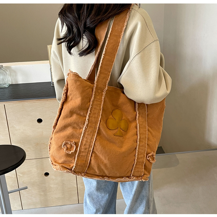 577g Weight Polyester Lining Material Sewing Thread Fashion Element Open Closure Type Double Handle Strap Type Tote Bag Bags Type Daily, Street, Shopping Occasion Canvas Material Solid Color Pattern All Seasons Season Women's Gender Streetwear Style Square Shape Large Size Women's Large Canvas Solid Color Streetwear Sewing Thread Square Open Tote Bag 3