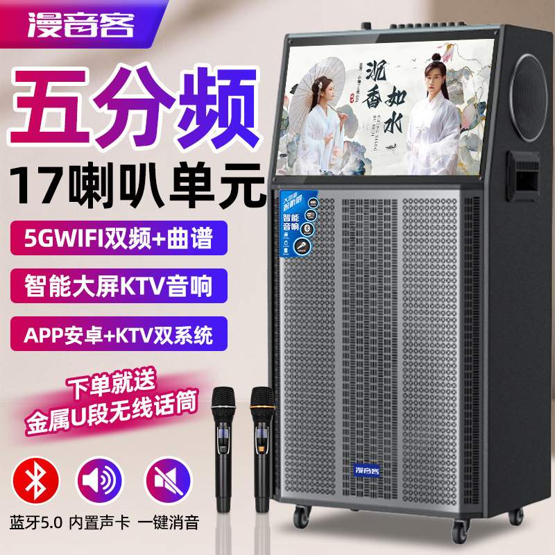 Outdoor Karaoke Speaker with High Volume, Square Dance Speaker with Screen, Ktv Speaker, Karaoke Machine, Trolley Speaker