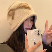 韩系ins甜美蝴蝶结针织毛线帽女秋冬季保暖防寒冷帽大头围堆堆帽