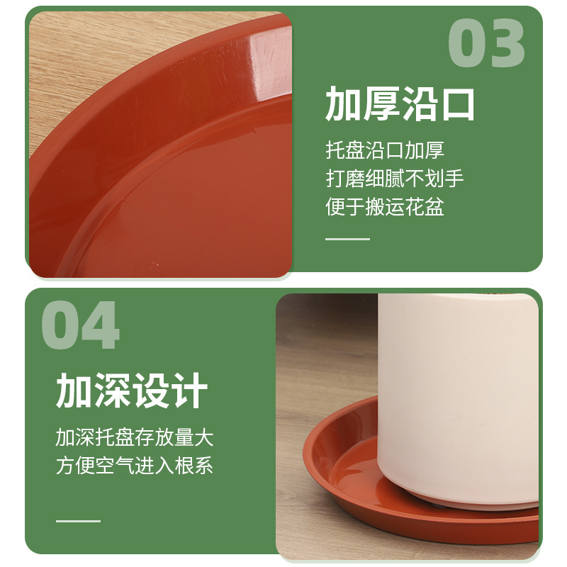 平らな円形の植木鉢トレイ、高級PPプラスチックトレイ、緑の植物鉢植えトレイ、水受けトレイ、植木鉢の底受け|undefined
