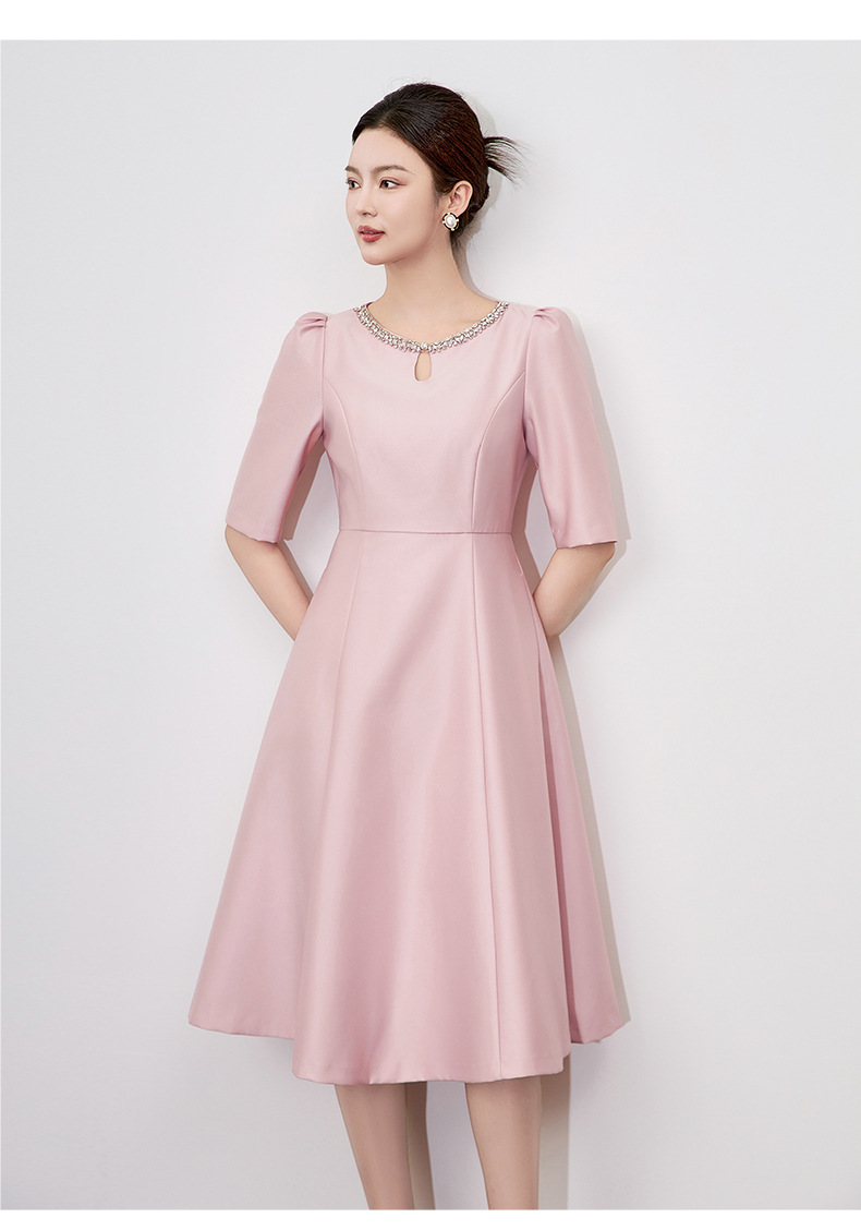 Váy đầm dạ hội đính kim cương cổ tròn thắt eo nữ — Màu đen chi tiết 13