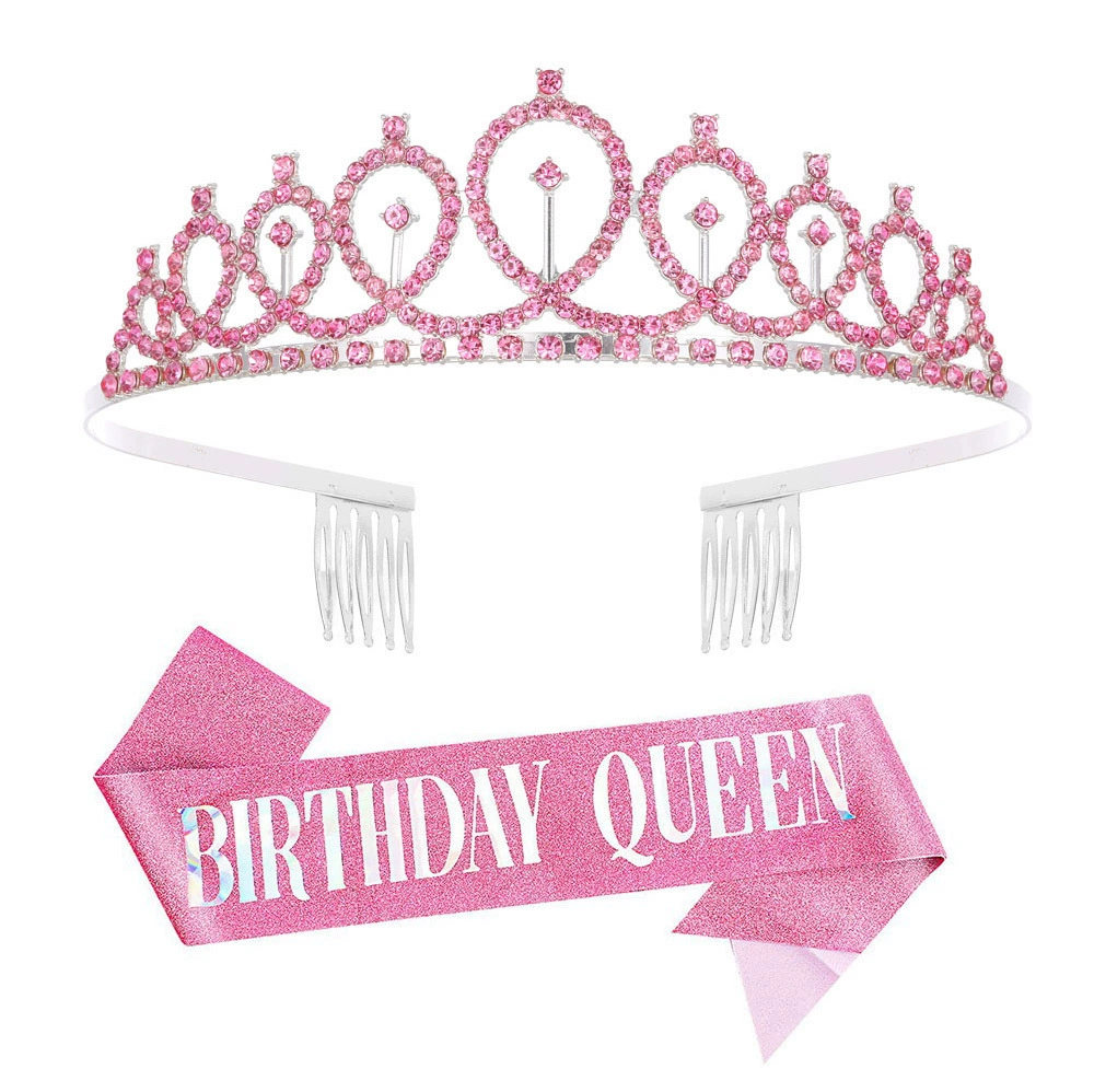 Диадема-ободок набор с кристаллами и лентой "Birthday Queen", комфортная подарочная принадлежность
