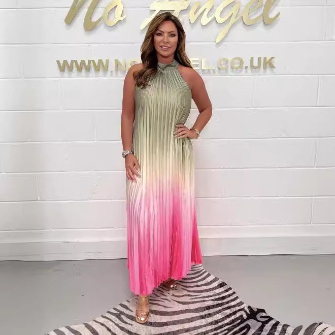 Amazon Cross-border Casual Women's 2024 Summer Hot Sleeveless Neck Gradient Pleated Long dress