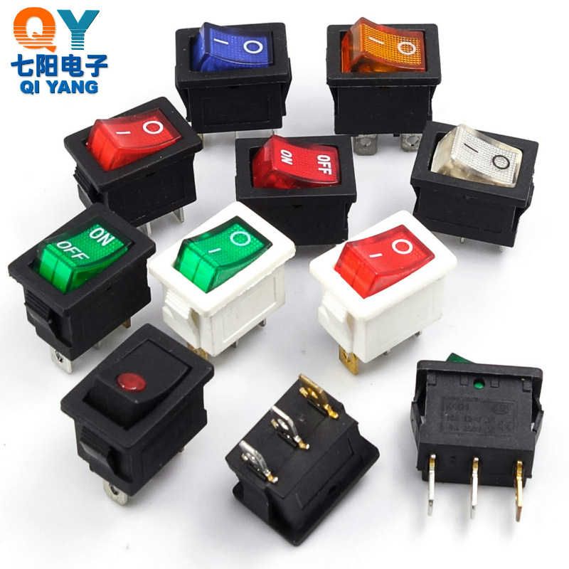 船型开关3脚KCD1跷板开关尺寸15*21mm小翘板开关 3脚2档带灯开关