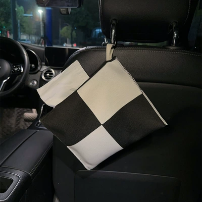 tissue box bag car interior | Car tissue box/set - black-and-white-plaid-paper-bag-d-hook